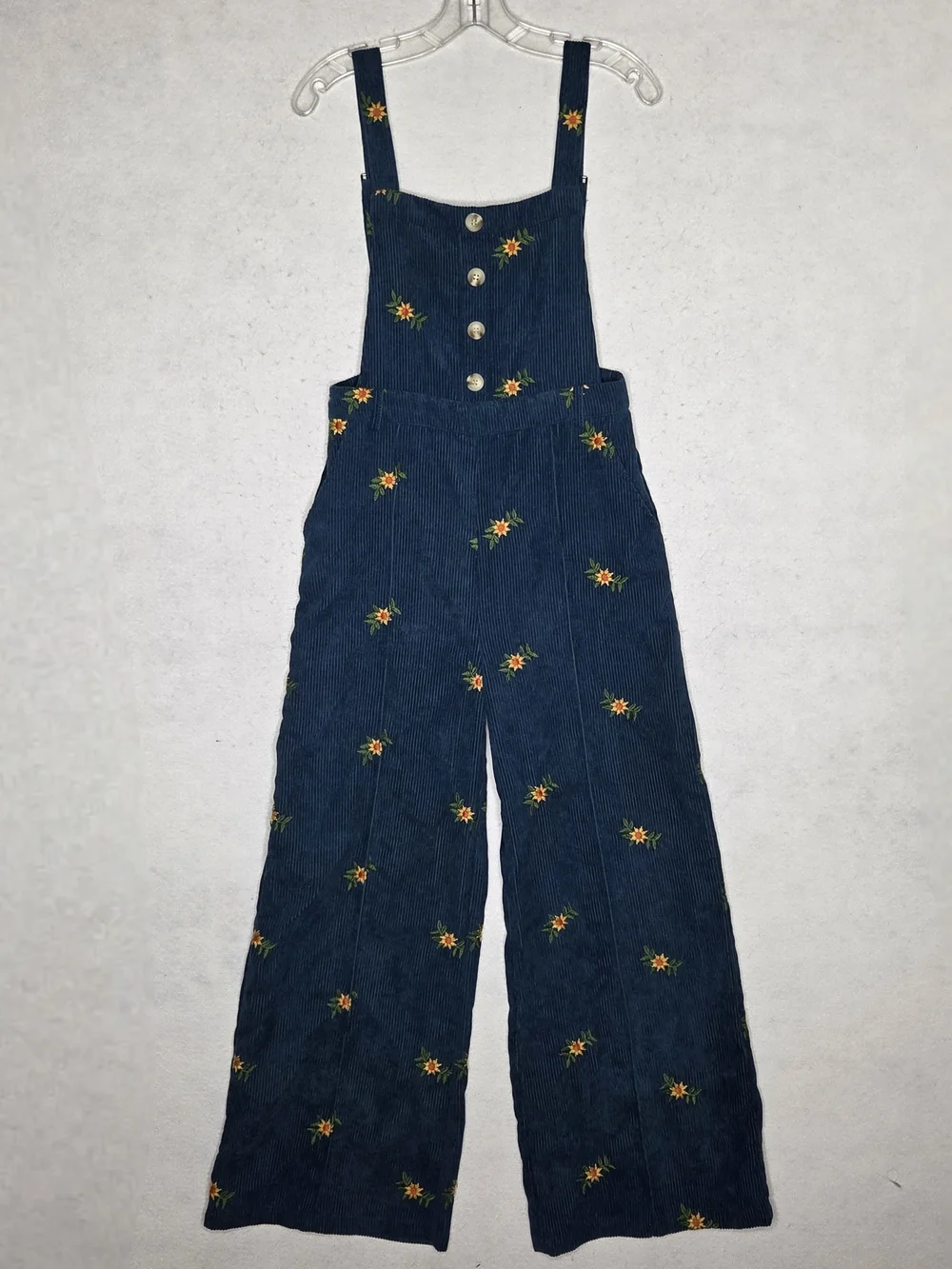 Cider Sunflower Corduroy Wide Leg Overall S Ditsy Floral Animal Crossing Boho - Picture 1 of 11